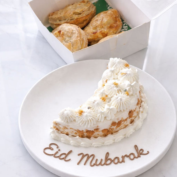 Assorted puff pastry box featuring moon-shaped butterscotch pastries in Dubai | Bae-kri