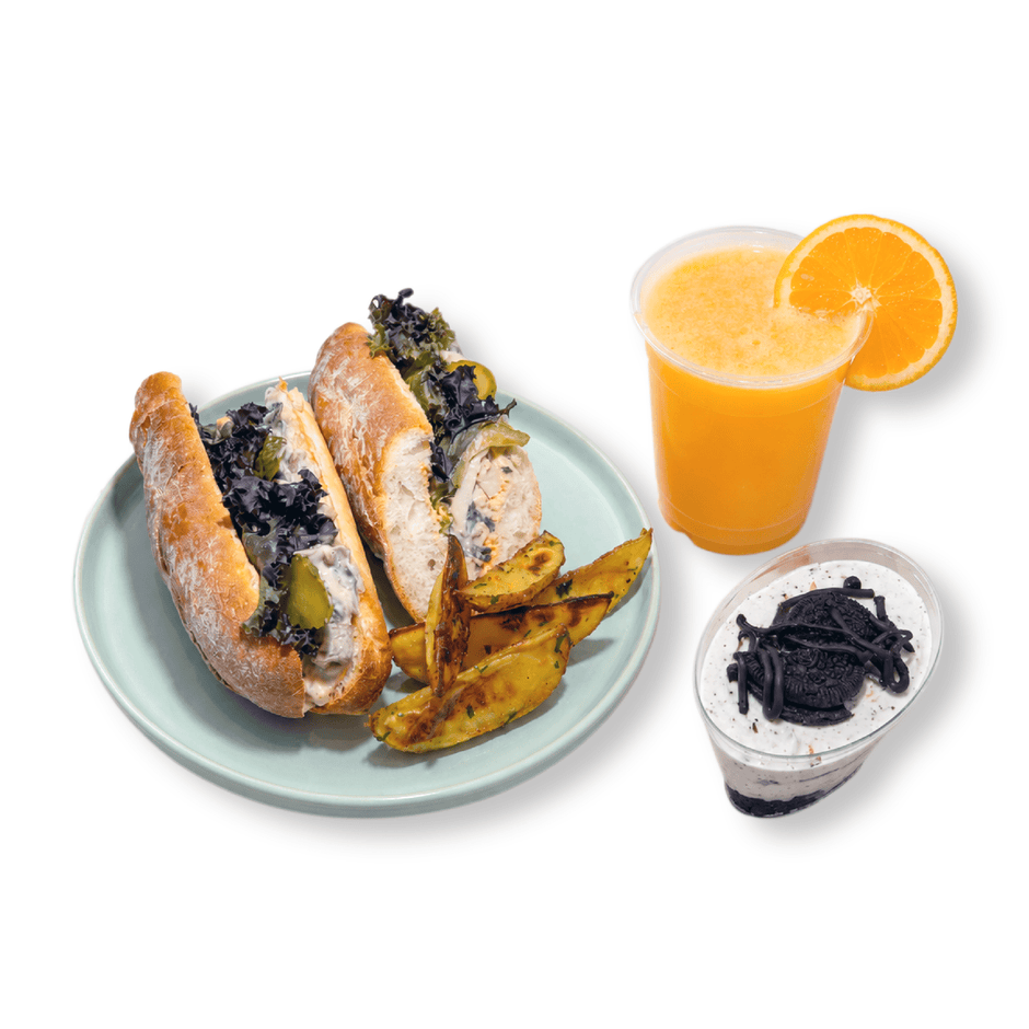Toasted artisanal Chicken Mushroom sandwich combo served fresh with a premium hot beverage at BAEKRI Dubai