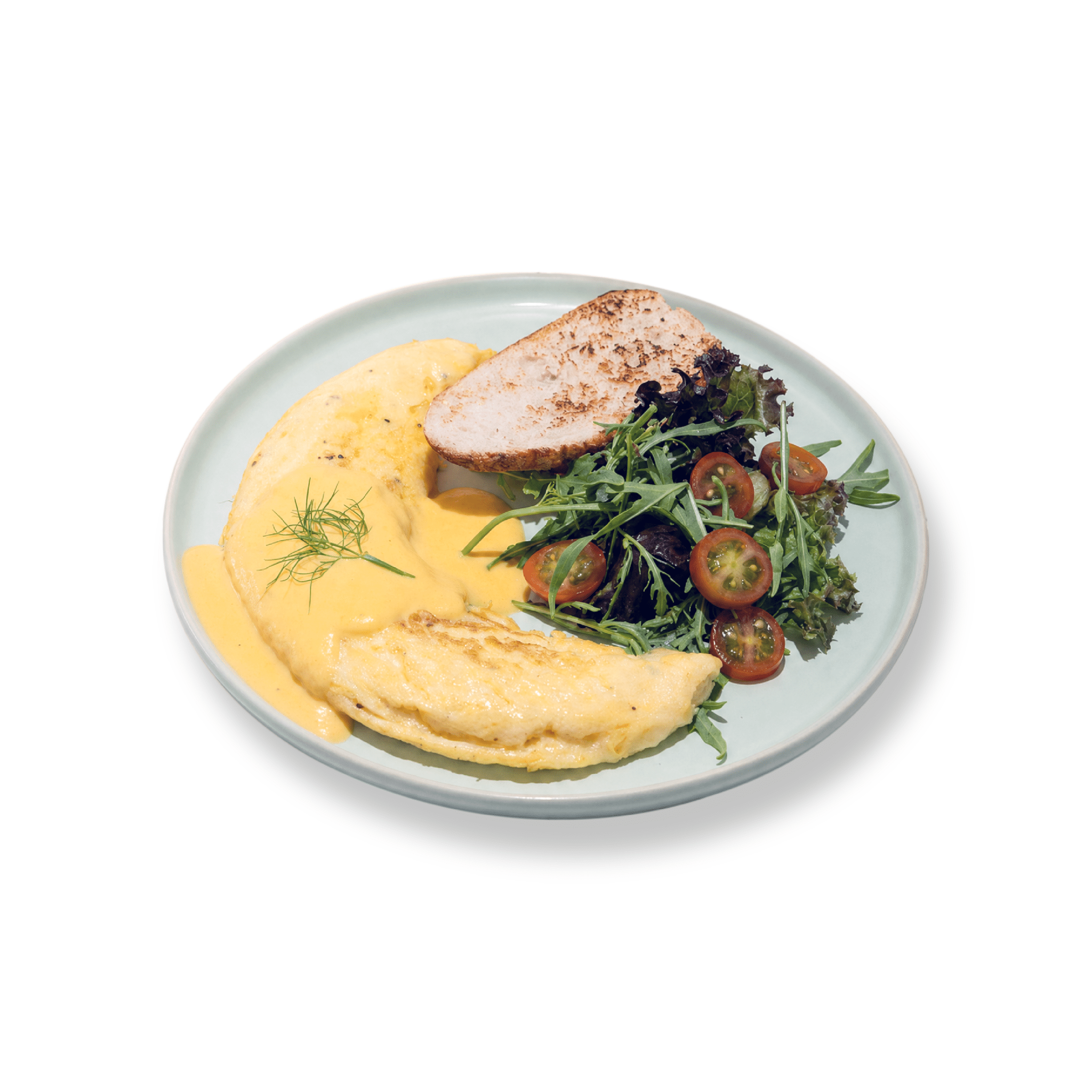 Fluffy golden Classic Cheese Omelette folded over rich melted cheese served hot for breakfast - BAEKRI Dubai