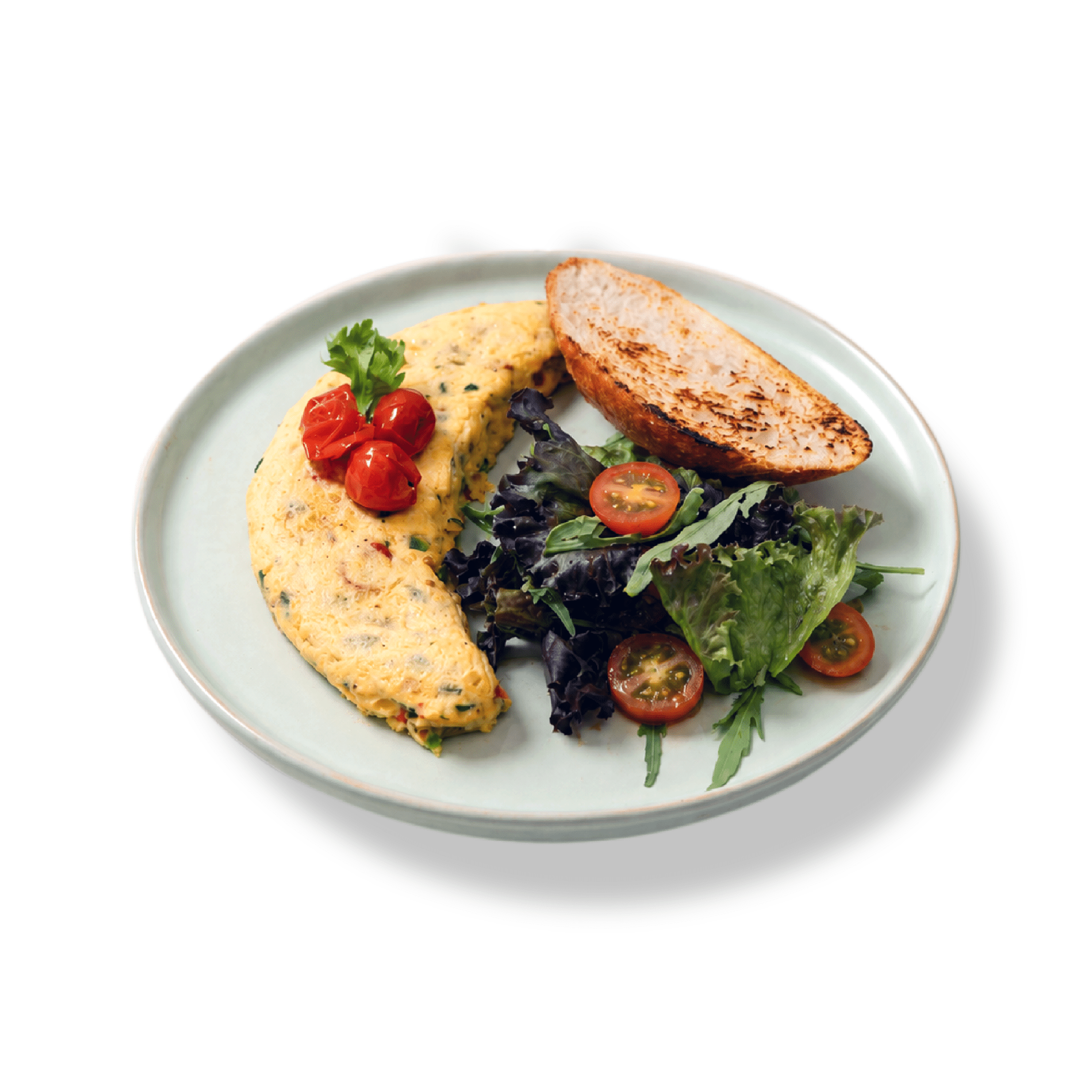 Thick golden traditional Spanish Omelette with tender sliced potatoes and caramelized onions served fresh at BAEKRI Dubai